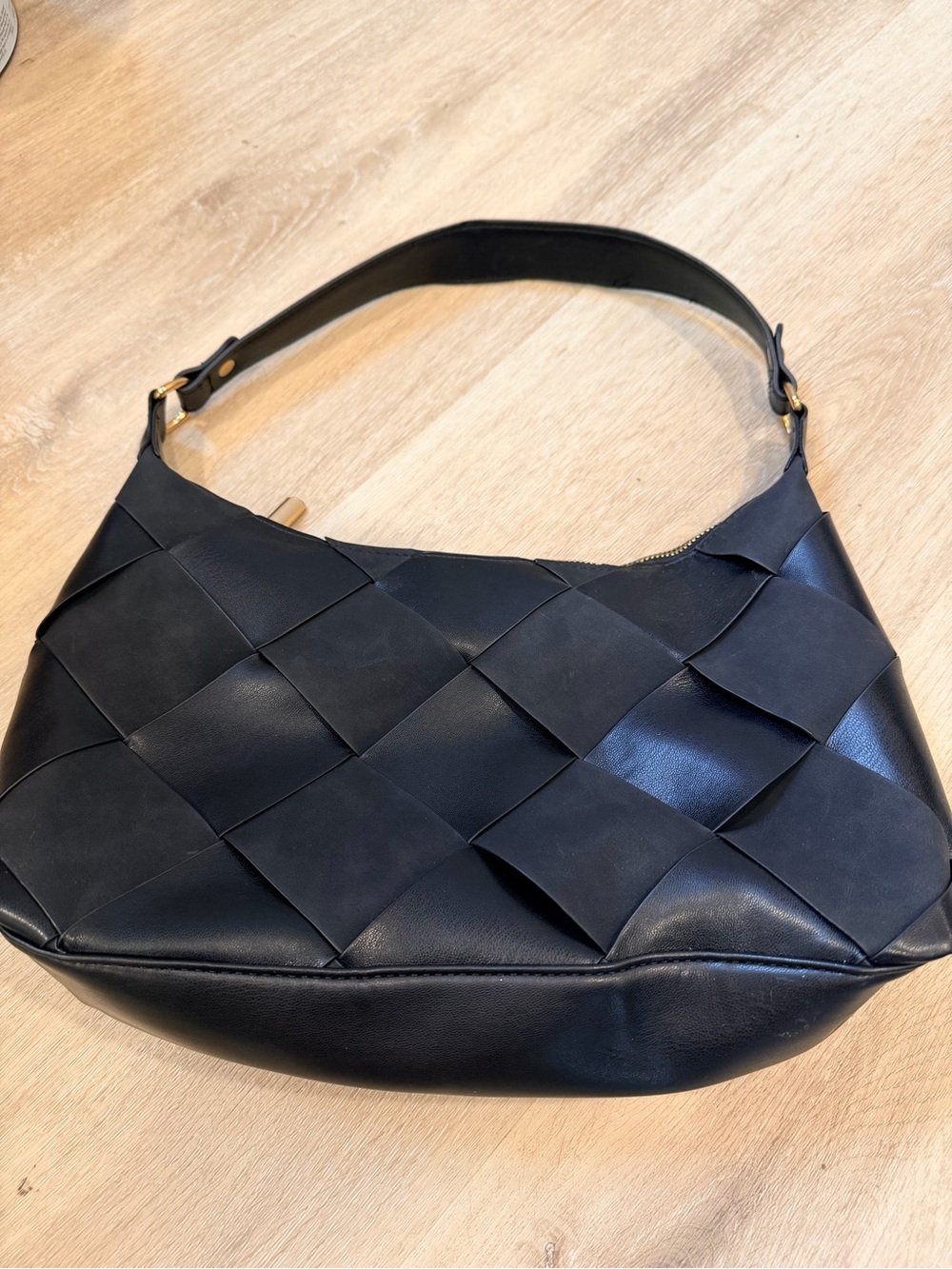 Rachel Zoe Black Woven Faux Leather Shoulder Bag